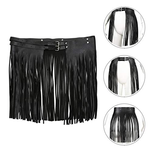 HEALLILY Cinturón con Borlas de Cuero Falda con Flecos Y Flecos de Cuero de Pu Cinturilla con Hebillas Dobles Punk para Mujeres Y Niñas