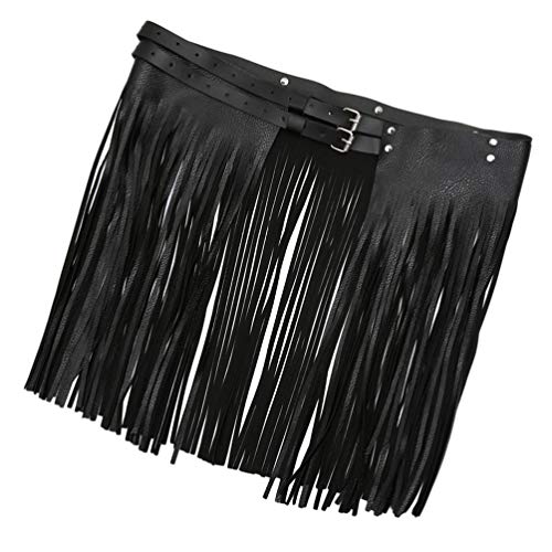 HEALLILY Cinturón con Borlas de Cuero Falda con Flecos Y Flecos de Cuero de Pu Cinturilla con Hebillas Dobles Punk para Mujeres Y Niñas
