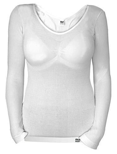 HEAT HOLDERS - Mujer Algodon Invierno Camiseta Interior Termica Manga Larga para Frio (S/M (32-38" Bust), White)