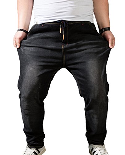 Heheja Hombre Talla Extra Ocio Vaqueros Cintura Alta Jeans Elasticidad Denim Pantalones Negro 4XL