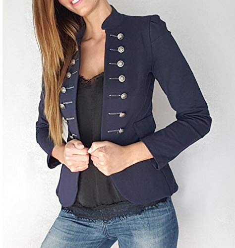 Hellomiko Bata de Trabajo de Doble Botonadura para Mujer, Cuello Alto y Chaqueta Militar Ligera