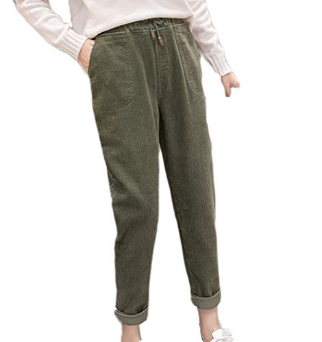 Hellomiko Pantalones de Pana Mujer Otoño Invierno Vintage Pantalones Casuales Sueltos Pantalones Holgados de Bolsillo Harem