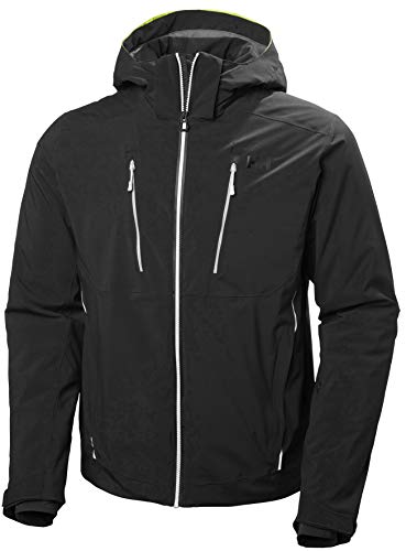 Helly Hansen Alpha 3.0 Chaqueta de esquí para Hombre con Cremallera, Bolsillo para preservar batería del móvil y Visera de Alta Visibilidad, Negro, L