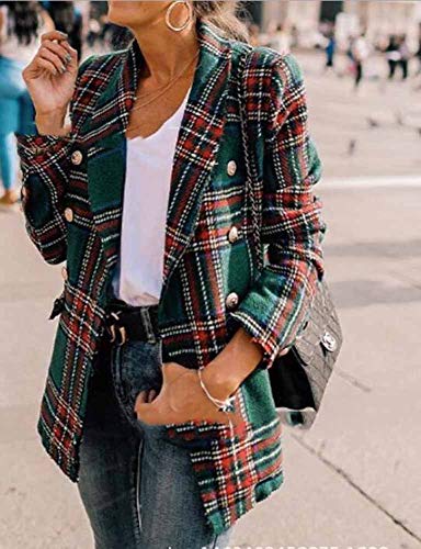 Hibasing Chaqueta a Cuadros Estilo Vintage para Mujer Blazer Estampado de Leopardo Cruzado