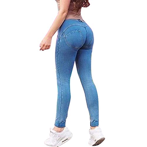 hibote Jeans para Mujer - Moda Slim Fit Elástico Flacos Ajustados Leggings Cintura Media Push up Casual Mezclilla Pantalones con Bolsillos