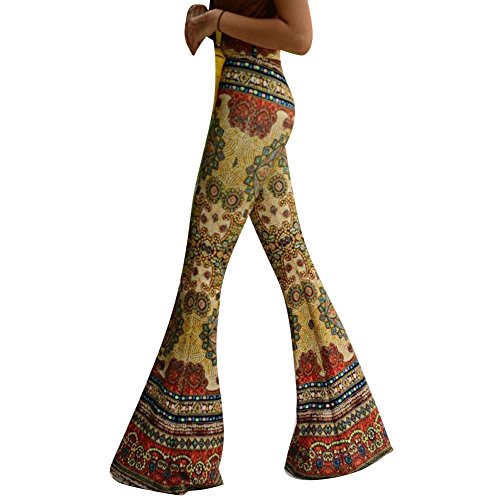 hibote Pantalones Mujer Pantalones Bootcut cómodos Pantalones Acampanados de Cintura Alta Estampado de Flores Pantalones Casuales Desgaste Festivo de la Tarde Partywear