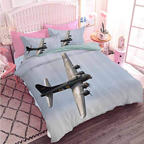 Hiiiman Decoración para el hogar Textil Memphis Belle Bomber Flying Over Shoreham Airfield Tecnología Fotografía (3 piezas, tamaño completo) 1 funda de edredón y 2 fundas de almohada