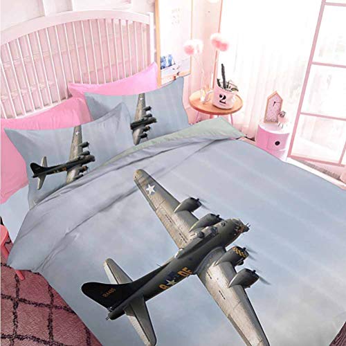 Hiiiman Decoración para el hogar Textil Memphis Belle Bomber Flying Over Shoreham Airfield Tecnología Fotografía (3 piezas, tamaño completo) 1 funda de edredón y 2 fundas de almohada