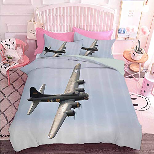 Hiiiman Decoración para el hogar Textil Memphis Belle Bomber Flying Over Shoreham Airfield Tecnología Fotografía (3 piezas, tamaño completo) 1 funda de edredón y 2 fundas de almohada
