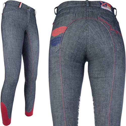 Hkm Pantalones de equitación para Adultos County Denim con Rodilleras de Silicona 6100, 6100, Azul Vaquero, 134