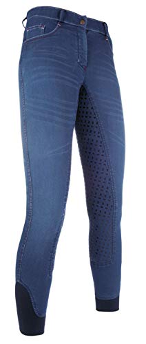 Hkm Pantalones de equitación para Adultos Denim Easy-3/4 Silkonbesatz6100, Azul Vaquero, 158