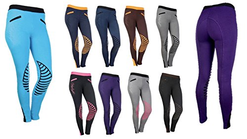 HKM Reitleggings-Starlight-Silikon-Kniebesatz Pantalones, Unisex Adulto, marrón/Naranja, 170/176