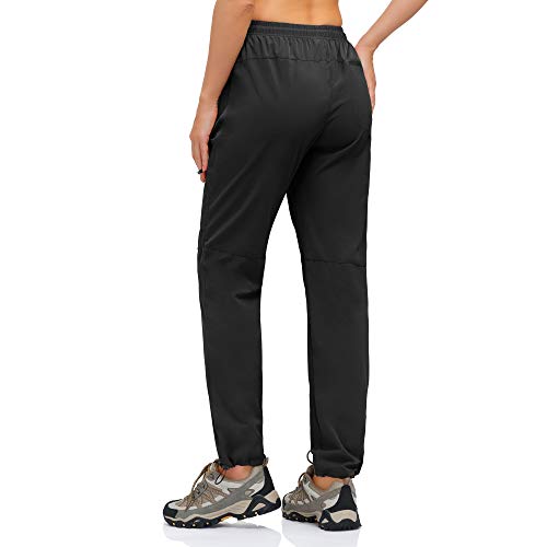 HMIYA Pantalones Trekking Mujer Pantalón de Senderismo Ligeros Secado Rápido Protección UV con Bolsillos Cremallera(Negro，L)