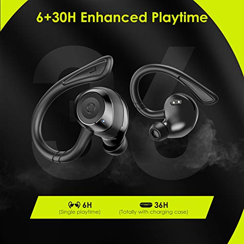 HolyHigh Auriculares Bluetooth, Auriculares Inalámbricos Deportivos V5.0 IPX7 Impermeable In-Ear Auricular con Cancelación de Ruido 6+30H Tiempo de Reprodución Sonido Estéreo con Microfono Incorporado
