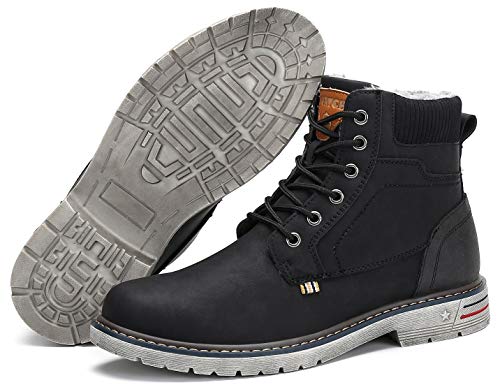 Hombre Botas Botines Zapatos Invierno Botas de Nieve Cálido Fur Forro Aire Libre Boots Urbano Senderismo Esquiar Caminando Negro 46 EU