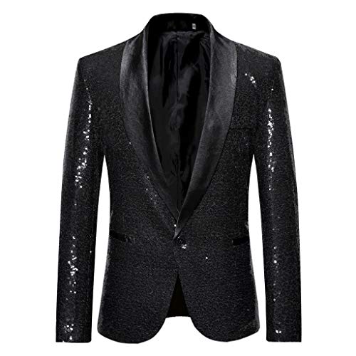 Hombre Chaqueta Entallada con Botón Lentejuelas Chaqueta de Traje Banquete Elegante Chaqueta de Esmoquin Manga Larga Cardigan para Hombre Traje Blazer Abrigo Tops vpass