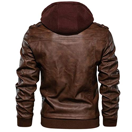 Hombre Chaquetas Moto Talla Grande Sudaderas con Capucha Deportes Casual Manga Larga Abrigo Cuero Cremallera Vintage Otoño Invierno Blusa Top chándales Hanyixue
