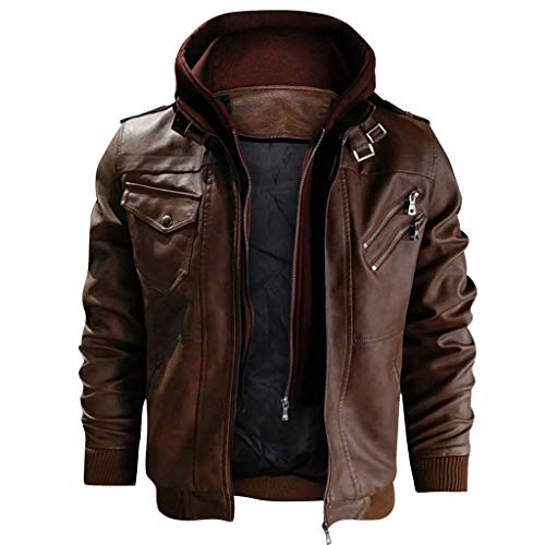 Hombre Chaquetas Moto Talla Grande Sudaderas con Capucha Deportes Casual Manga Larga Abrigo Cuero Cremallera Vintage Otoño Invierno Blusa Top chándales Hanyixue