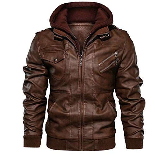 Hombre Chaquetas Moto Talla Grande Sudaderas con Capucha Deportes Casual Manga Larga Abrigo Cuero Cremallera Vintage Otoño Invierno Blusa Top chándales Hanyixue