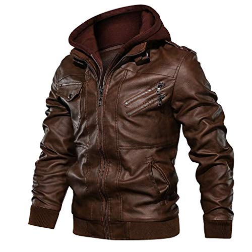 Hombre Chaquetas Moto Talla Grande Sudaderas con Capucha Deportes Casual Manga Larga Abrigo Cuero Cremallera Vintage Otoño Invierno Blusa Top chándales Hanyixue