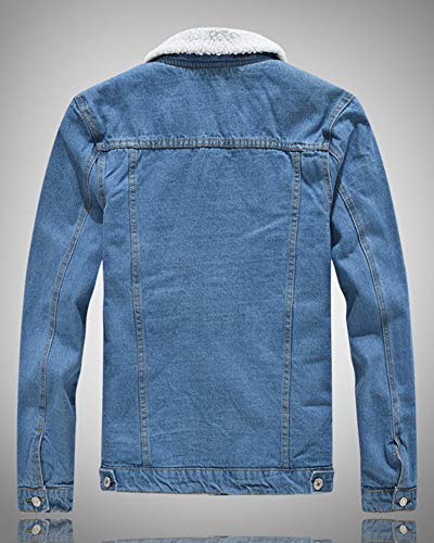 Hombre Denim Chaqueta De Vaquero Manga Larga Abrigo De Invierno Cálido Jean Jacket Azul Claro S