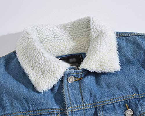 Hombre Denim Chaqueta De Vaquero Manga Larga Abrigo De Invierno Cálido Jean Jacket Azul Claro S