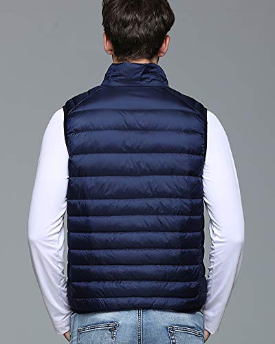 Hombre Plegable Portátil Abrigo Chaleco de Pluma， Ultraligero Chaqueta de Plumón Sin Mangas Marina de Guerra L