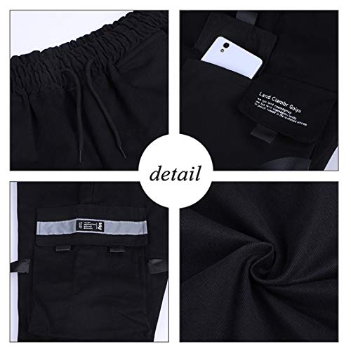 Hombres Pantalones de Carga,Pantalón Cargo Casuales,Pantalones de Hip Hop,Pantalones de Combate Holgados, Pantalone de Trabajo,Pants Sueltos Ocasionales (Negro Plus, L)