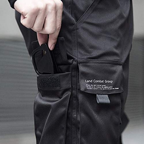 Hombres Pantalones de Carga,Pantalón Cargo Casuales,Pantalones de Hip Hop,Pantalones de Combate Holgados, Pantalone de Trabajo,Pants Sueltos Ocasionales (Negro Plus, L)