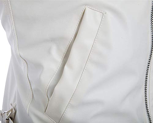 Hombres Vintage Cuero Chaqueta De Estilo De Moto Blanco XL