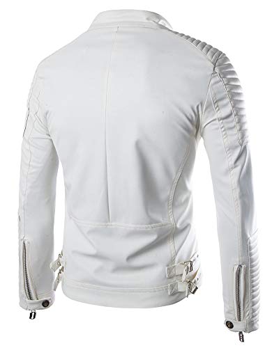 Hombres Vintage Cuero Chaqueta De Estilo De Moto Blanco XL