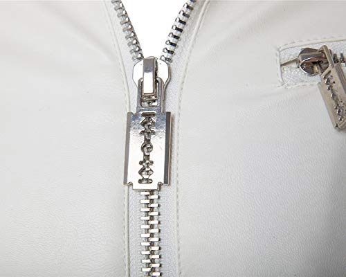 Hombres Vintage Cuero Chaqueta De Estilo De Moto Blanco XL