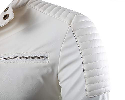 Hombres Vintage Cuero Chaqueta De Estilo De Moto Blanco XL
