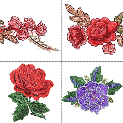 Homgaty 16 parches bordados de rosa, para coser en la insignia de la flor, para hacer manualidades, vaqueros, chaquetas, bolsos, sombreros, ropa, zapatos, rojo