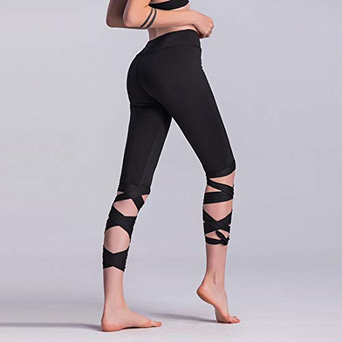 HONGHUIKE Pantalones de Yoga Tipo de Herida Fitness Dance Ballet Leggings con Tiras Leggings elásticos (Color : Negro, Size : L)