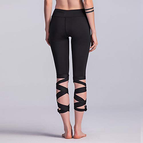HONGHUIKE Pantalones de Yoga Tipo de Herida Fitness Dance Ballet Leggings con Tiras Leggings elásticos (Color : Negro, Size : L)