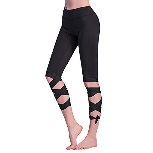 HONGHUIKE Pantalones de Yoga Tipo de Herida Fitness Dance Ballet Leggings con Tiras Leggings elásticos (Color : Negro, Size : L)