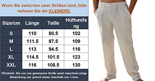 Hooleeger – Pantalones largos de lino para hombre, para el tiempo libre, de verano, de algodón 2 blancos. S