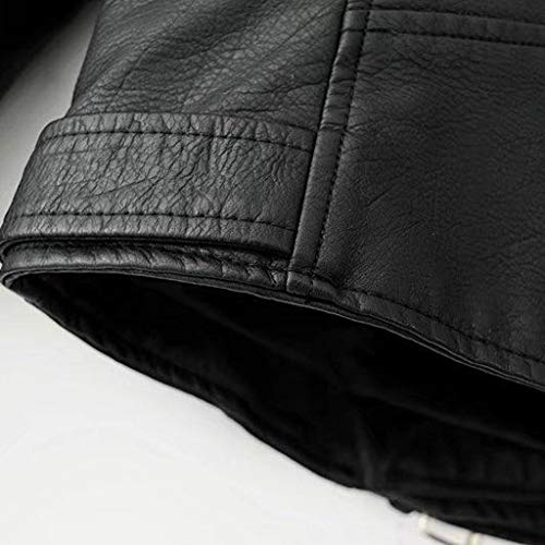 HoSayLike Mujeres Damas Solapa Chaqueta De Motor Abrigo Cremallera Biker Short Punk Tops Cortos Cuero Tachonado Amarillo,Blanco,Vino Rojo,Rosa,Negro,Azul (M, Negro)