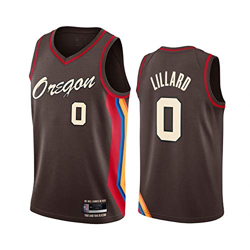 HS-XP Jersey De Baloncesto para Hombres - NBA Portland Trail Blazers # 0 Damian Lillard Forward Jersey para Fanáticos Leales - Malla Transpirable Suelta, Sin Mangas, V Jersey,Marrón,L(175~180cm)