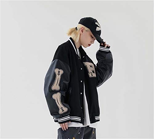 HSY SHOP Chaqueta de béisbol Unisex Primavera/otoño Chaqueta de Pareja universitaria con Botones Chaqueta Transpirable de Retazos para Chicos (Color : Black, Size : XL)
