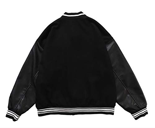 HSY SHOP Chaqueta de béisbol Unisex Primavera/otoño Chaqueta de Pareja universitaria con Botones Chaqueta Transpirable de Retazos para Chicos (Color : Black, Size : XL)