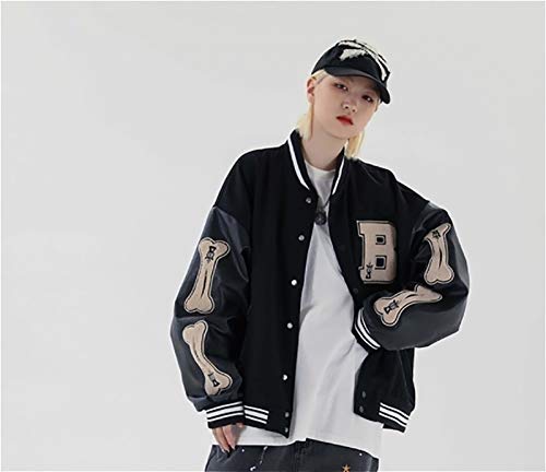HSY SHOP Chaqueta de béisbol Unisex Primavera/otoño Chaqueta de Pareja universitaria con Botones Chaqueta Transpirable de Retazos para Chicos (Color : Black, Size : XL)