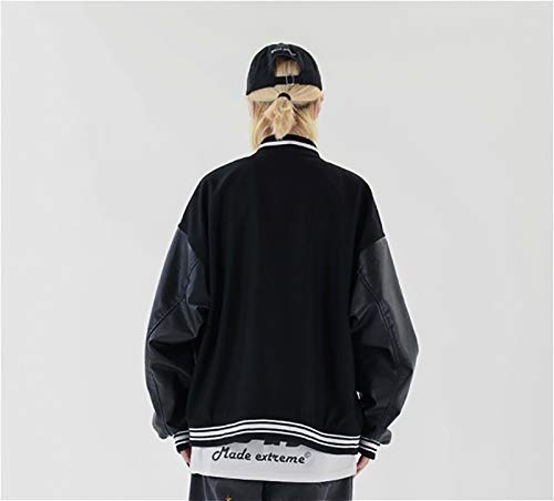 HSY SHOP Chaqueta de béisbol Unisex Primavera/otoño Chaqueta de Pareja universitaria con Botones Chaqueta Transpirable de Retazos para Chicos (Color : Black, Size : XL)