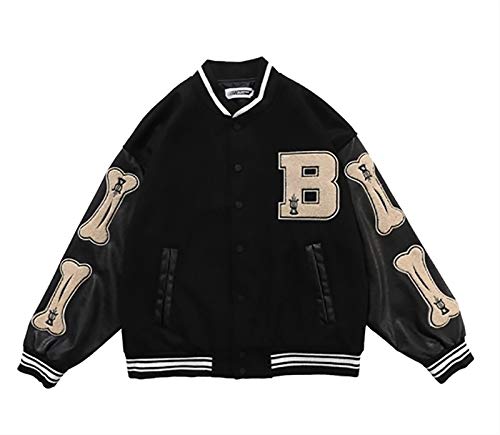HSY SHOP Chaqueta de béisbol Unisex Primavera/otoño Chaqueta de Pareja universitaria con Botones Chaqueta Transpirable de Retazos para Chicos (Color : Black, Size : XL)