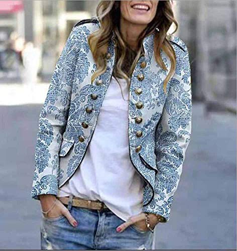 Huateng Chaqueta Militar con Cuello Alto para Mujer Botones Chaqueta Decorada Chaquetas con Estampado de Leopardo Chaquetas