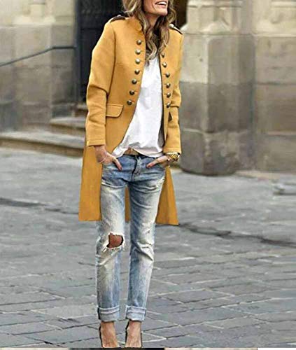 Huateng Chaqueta Militar con Cuello Alto para Mujer Chaqueta Larga con Botones Largos