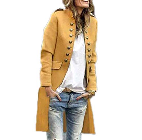 Huateng Chaqueta Militar con Cuello Alto para Mujer Chaqueta Larga con Botones Largos