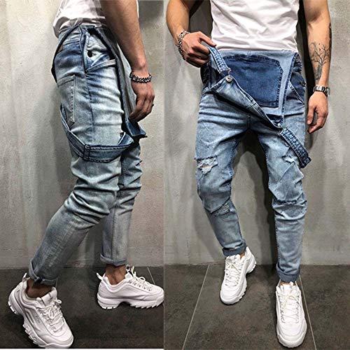 huateng Hombre Ripped Jeans Bib Overoles Peto Jeans Monos