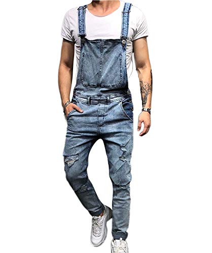 huateng Hombre Ripped Jeans Bib Overoles Peto Jeans Monos